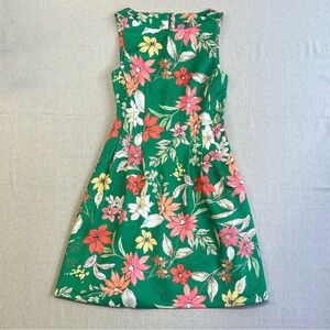 Green Floral Sleeveless A-Line Dress